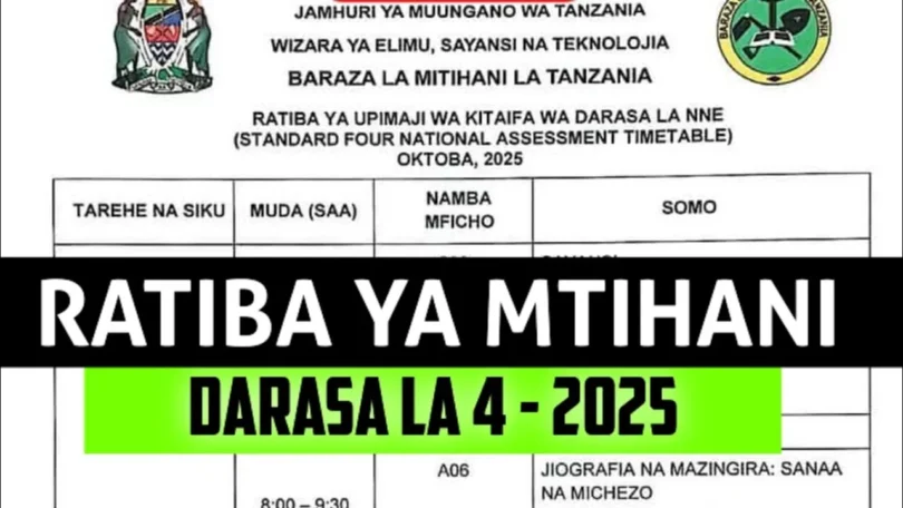 Ratiba ya Mitihani ya Darasa la Nne 2025