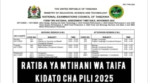 Ratiba ya Mitihani ya Kidato cha Pili (CSEE) 2025