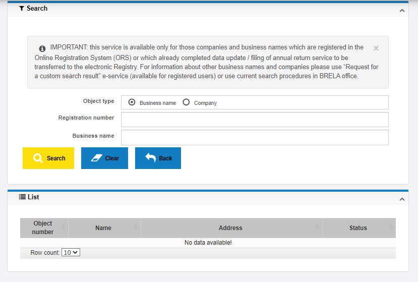 How to check/search registered business name BRELA